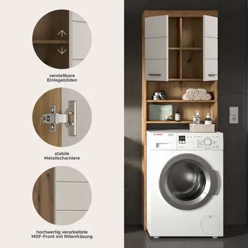 Waschmaschinenüberbau - B ca. 63 cm, Evoke Eiche Nachbildung, Kaschmir