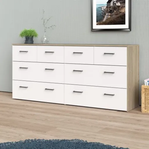 Kommode - B ca. 147 cm, Eiche Struktur Nachbildung, Weiß