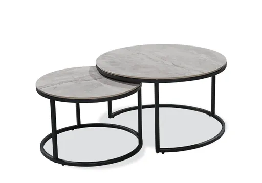 Couchtisch - 2er Set, Grau marmoriert, Schwarz