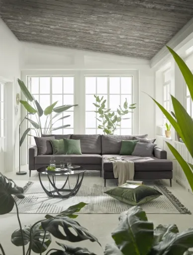 Ecksofa- 3-Sitzer, Ecke rechts, Stoff, Graphit