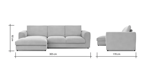 Ecksofa Stormy - Longchair links mit 2,5-Sitzer, Stoff, Graubeige