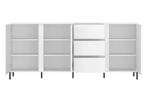 Sideboard - B ca. 212 cm, Weiß, Weiß Hochglanz