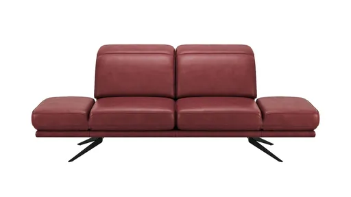 Sofa Sophie - 2,5-Sitzer inkl. Kopfstütze/Armlehne verstellbar, Leder, Weinrot
