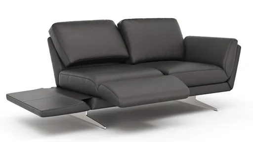 Sofa Tova - 2-Sitzer inkl. Rücken- und Armlehnfunktion, Kufe, Leder, Schwarz