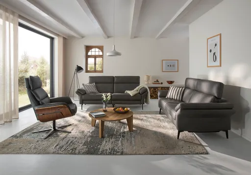 Relaxsessel Perano - Drehbar, Nussbaum, Leder, Anthrazit