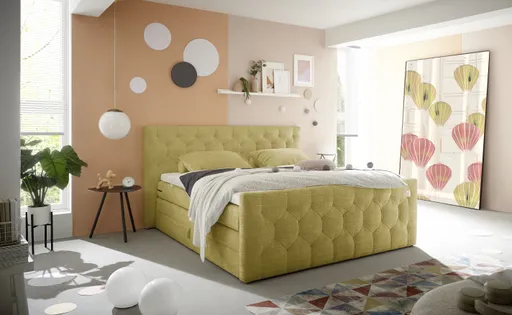 Boxspringbett- Liegefläche ca. 180x200 cm, Stoff, Goldfarben