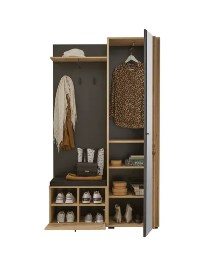 Kompaktgarderobe- Eiche Dekor, Schwarz