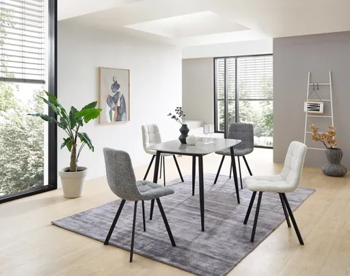 Esstisch - LB ca. 120x80 cm, Steinoptik grau, Schwarz