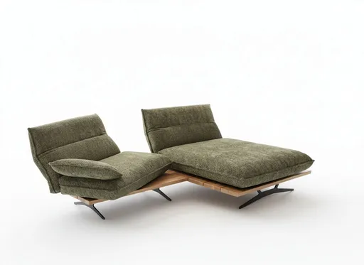 Sofa - 2-Sitzer, Kopfteil/Armlehne/Sitztiefe verstellbar, Stoff, Olivgrün