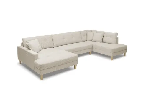 Wohnlandschaft - Longchair links, 2-Sitzer, Ecke rechts, Stoff, Creme