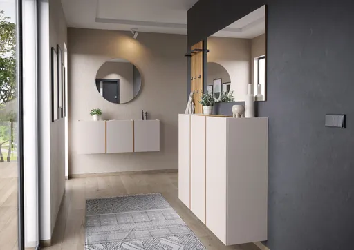 Schuhschrank GASIRA - B ca. 138 cm, Kaschmir, Navarra Eiche Nachbildung