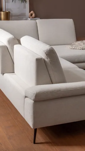 Ecksofa Houston - 2,5-Sitzer, Eckelement und 1-Sitzer mit Abschlussteil rechts,  inkl. Sitztiefenverstellung und Armlehne klappbar, Stoff, Natur