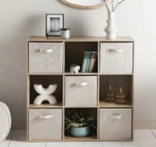 Regal - inkl. Stoffboxen, B ca. 89 cm, Artisan Eiche Nachbildung, Beige