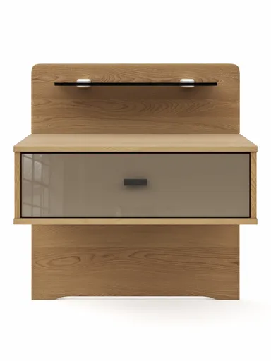 Nachttisch Lenoso - Eiche Nachbildung, Glas Graubraun