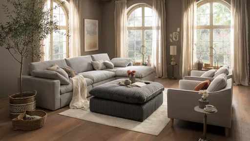 Ecksofa Palmdale - 3-Sitzer mit Longchair rechts, inkl. Kissen, Stoff, Graubeige