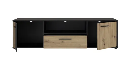 TV-Board FLORISS- Schwarz, Eiche Dekor