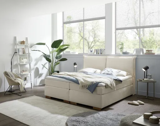 Boxspringbett SANDRIN- Liegefläche ca. 180x200 cm, Stoff, Weiß