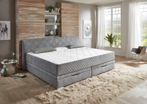 Boxspringbett- Liegefläche ca. 240x200 cm, Stoff, Silber