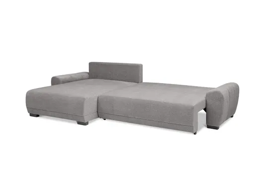 Ecksofa - Longchair links mit 2-Sitzer, Schlaffunktion mit Bettkasten, Stoff, Steingrau