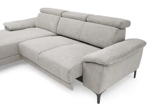 Ecksofa EZRA - Ecke links, 2-Sitzer inkl. Kopfteilverstellungen, Sitzvorzug, Stoff, Blau