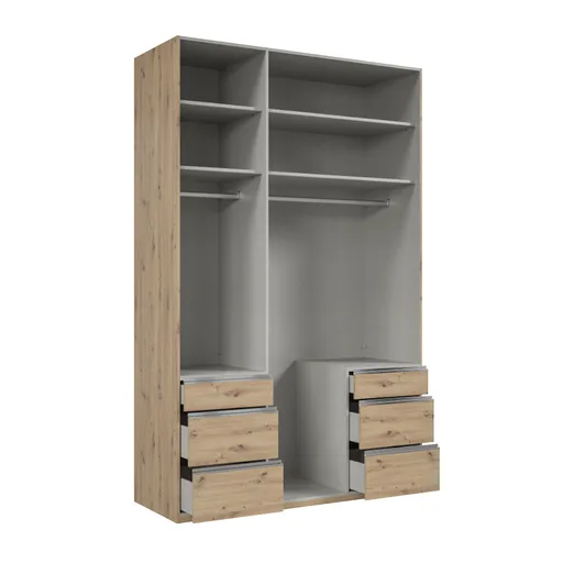 Drehtürenschrank- B ca. 150 cm, Eiche Dekor, Weiß, Spiegel