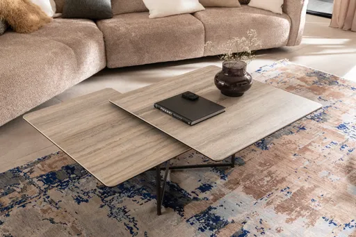 Couchtisch Cena - LB ca. 132x108 cm, Platten drehbar, Keramik, Travertin 