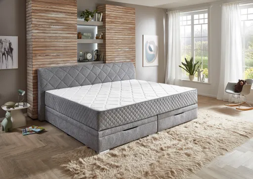 Boxspringbett- Liegefläche ca. 240x200 cm, Stoff, Silber