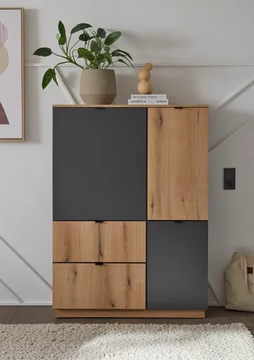Highboard- Anthrazit, Eiche Dekor