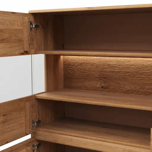 Highboard Hillsboro - inkl. Beleuchtung, Wildeiche natur, geölt