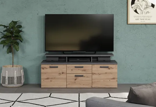 TV-Lowboard - B ca. 151 cm, Matera Nachbildung, Artisan Eiche Nachbildung