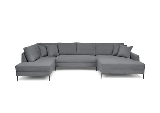 Wohnlandschaft - Ecke links, 2-Sitzer, Longchair rechts, Stoff, Grau