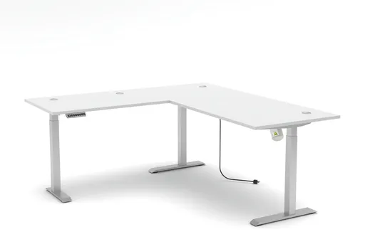 Winkelschreibtisch - höhenverstellbar, LB ca. 185x177 cm, Weiß, Silberfarben