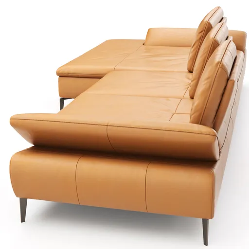 Ecksofa Montefano - Longchair Links mit 2-Sitzer inkl. Sitztiefe verstellbar, Leder, Kurkuma