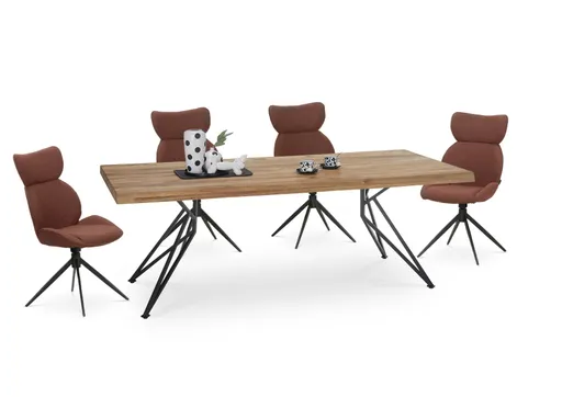 Esstisch - LB ca. 240x100 cm, Wildeiche massiv geölt, Baumkante, Schwarz