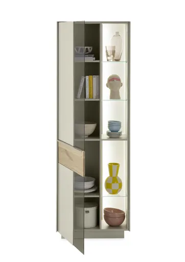 Vitrine - mit Beleuchtung, B ca. 67 cm, Kaschmir, Eiche massiv