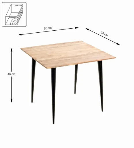Beistelltisch - B/H/T ca. 55x46x55 cm, Akazie natur, Schwarz