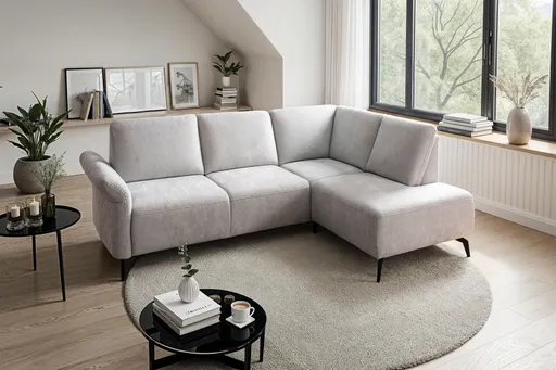 Ecksofa - Sofa 2,5-Sitzer mit Ecke rechts, Stoff, Silbergrau