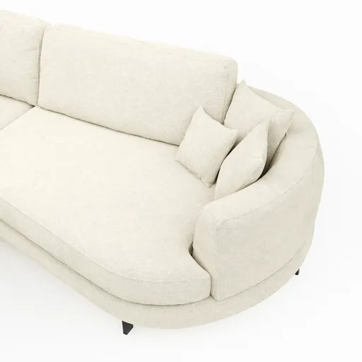 Ecksofa Solenne - Ottomane links mit Diwan rund rechts, Stoff, Weiß
