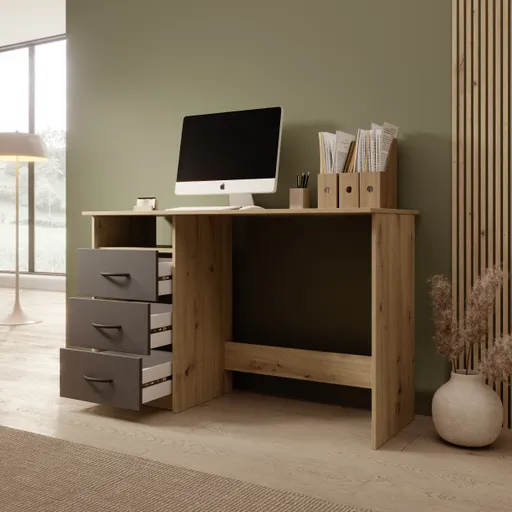 Schreibtisch - LB ca. 123x50 cm, Eiche Dekor, Anthrazit