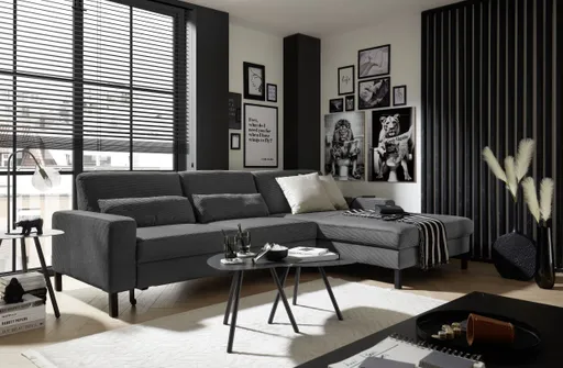  Ecksofa CALM MOVE 2.0 - 2,5-Sitzer mit Longchair rechts, Schlaffunktion, Feincord, Anthrazit