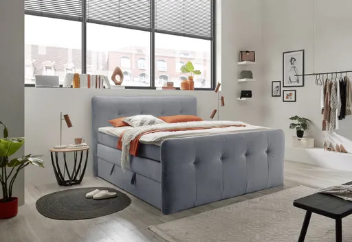 Boxspringbett HOLLIE- Liegefläche ca. 180x200 cm, Stoff, Stahl, inkl. Topper
