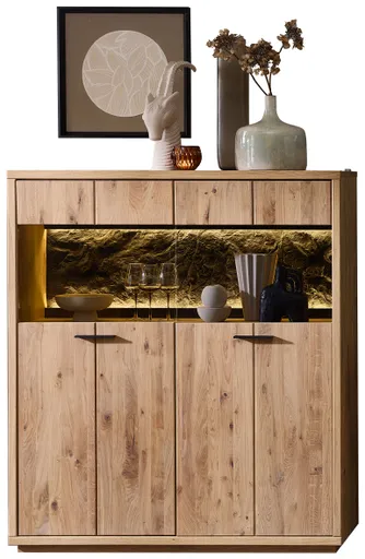 Highboard - mit Beleuchtung, Wildeiche massiv