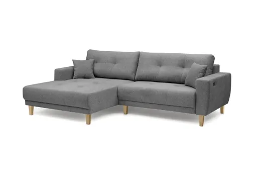 Ecksofa - Ecke links, 3-Sitzer inkl. elektrische Sitztiefenverstellung, Stoff, Grau