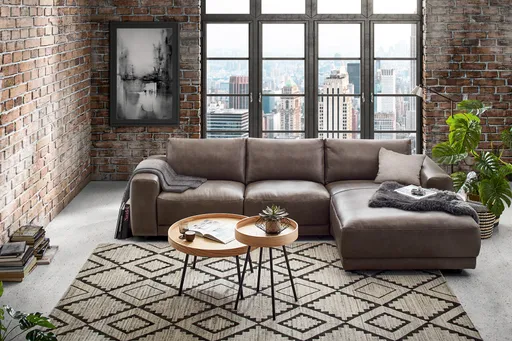 Ecksofa Balok - 2,5-Sitzer mit Longchair groß rechts, Leder, Dunkelbraun