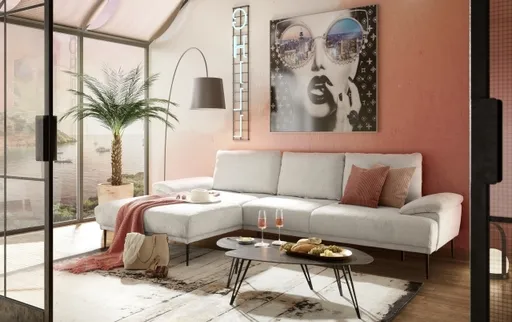 Ecksofa ENRIK - Ecke links, 2,5-Sitzer inkl. Sitztiefenverstellungen, Stoff, Hellgrau
