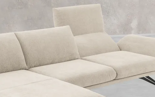 Ecksofa - Longchair links mit 2,5-Sitzer, Kopfteil/Armlehne verstellbar, Stoff,Graubeige