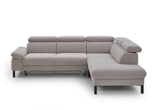 Ecksofa EM Labin - 2,5-Sitzer mit Ecke rechts, Kopfteile verstellbar, Stoff, grau