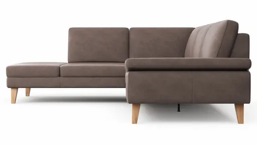 Ecksofa Houston - 1-Sitzer mit Abschlussteil links, Eckelement und 2,5-Sitzer rechts, inkl. Sitztiefenverstellung und Armlehne klappbar, Leder, Dunkelbraun