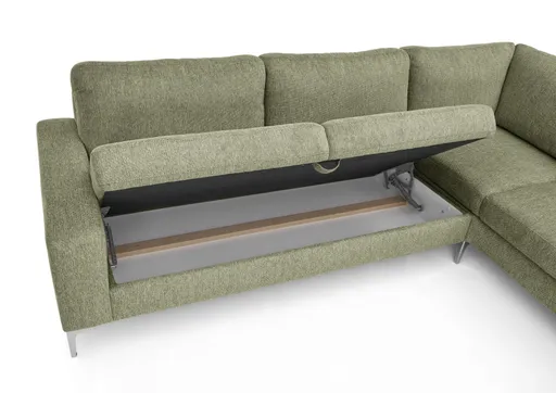 Ecksofa CALM 2.0 - 2,5-Sitzer mit Ecke rechts, Schlaffunktion mit Bettkasten, Stoff, Dunkelgrün