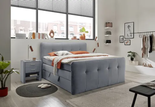 Boxspringbett HOLLIE- Liegefläche ca. 180x200 cm, Stoff, Stahl, inkl. Topper